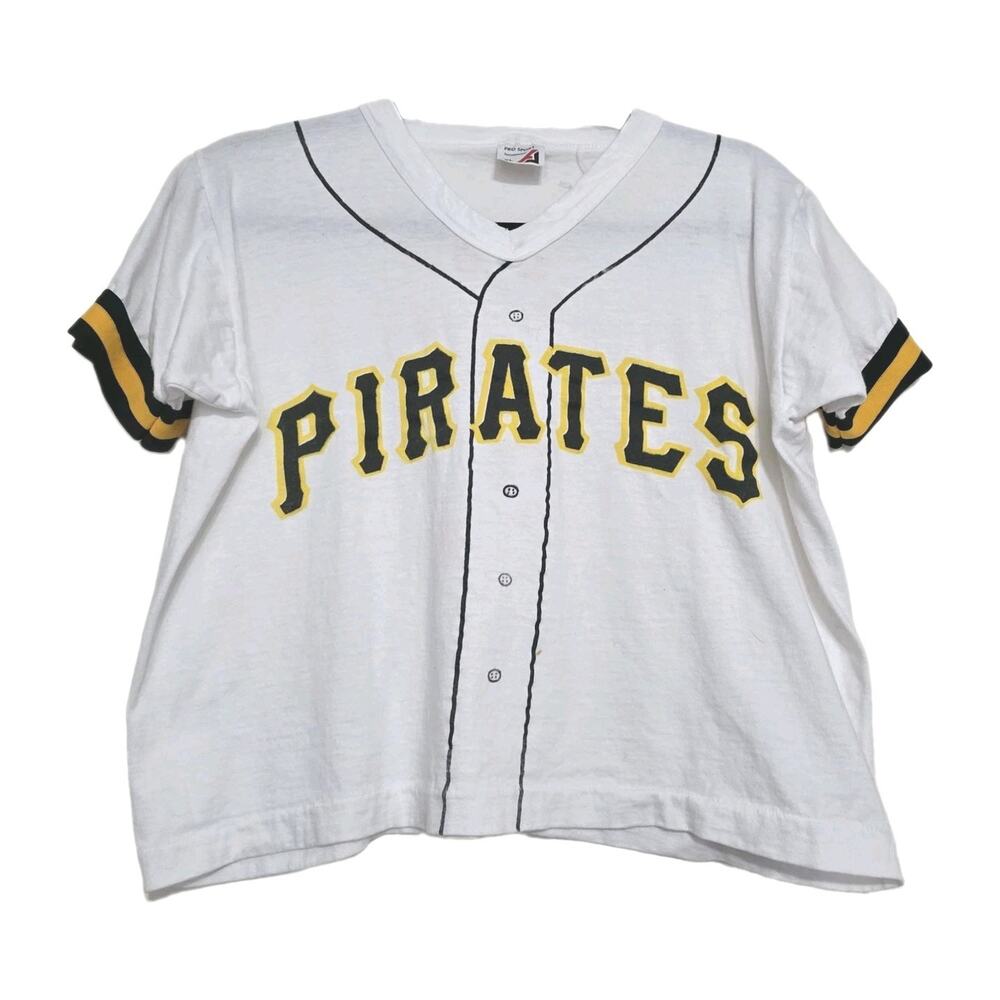 Vintage Pittsburgh Pirates Tshirt Size XL White Cropped MLB 90s